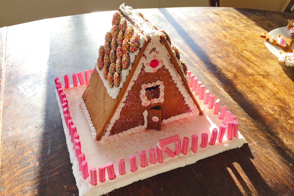 Gingerbread House decorated and ready to be eaten.