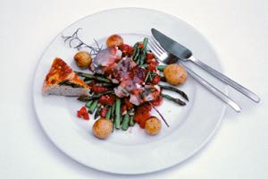 Monkfish Sultimbocca, Rosemary Kebabs