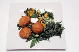 Spicy Smoked Fish Balls with a Mango Salsa searved