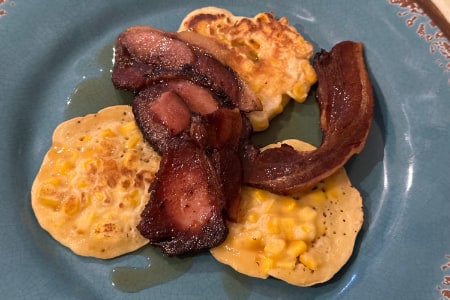 Yummy Corn Cakes with Maple Syrup and Bacon