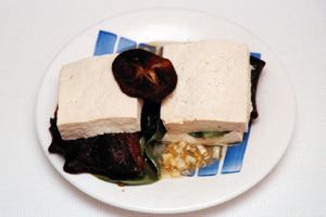 Steamed Tofu Sandwich with Bok Choy and Shitake Mushroom