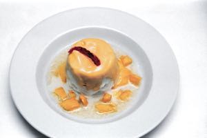 Coconut Sorbet and Mango Ice-cream with spiced rum syrup