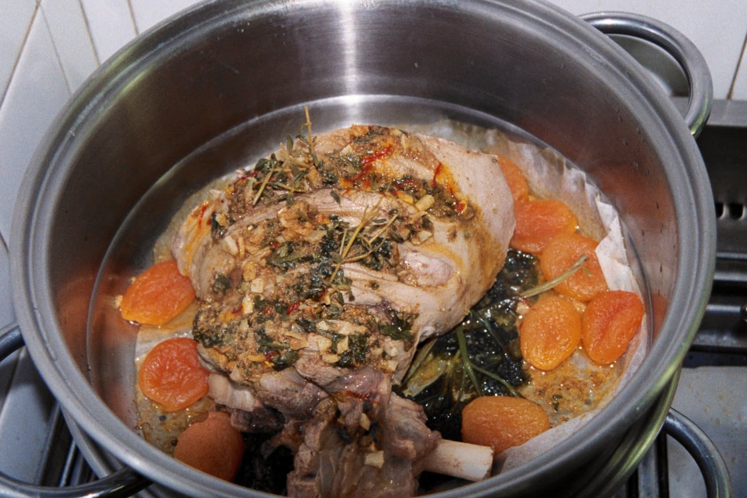 Steamed North African Leg of Lamb with Fruit Cous Cous in the pot