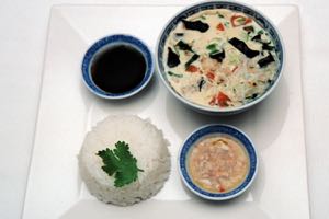 Steamed Egg with Mushroom, Pork and Prawns