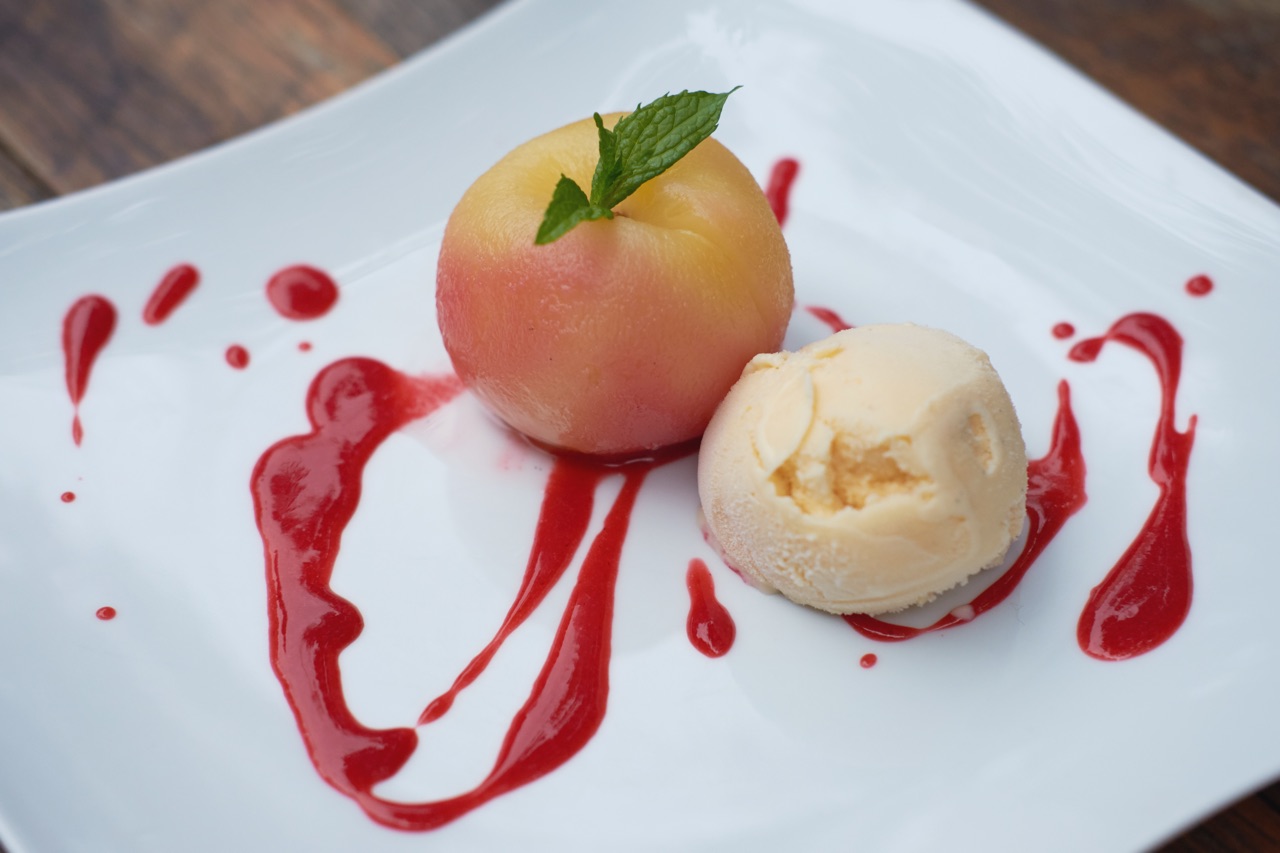 Peach Melba and Vanilla Ice-cream