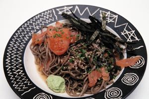 Soba Noodles with Smoked Salmon and Keta