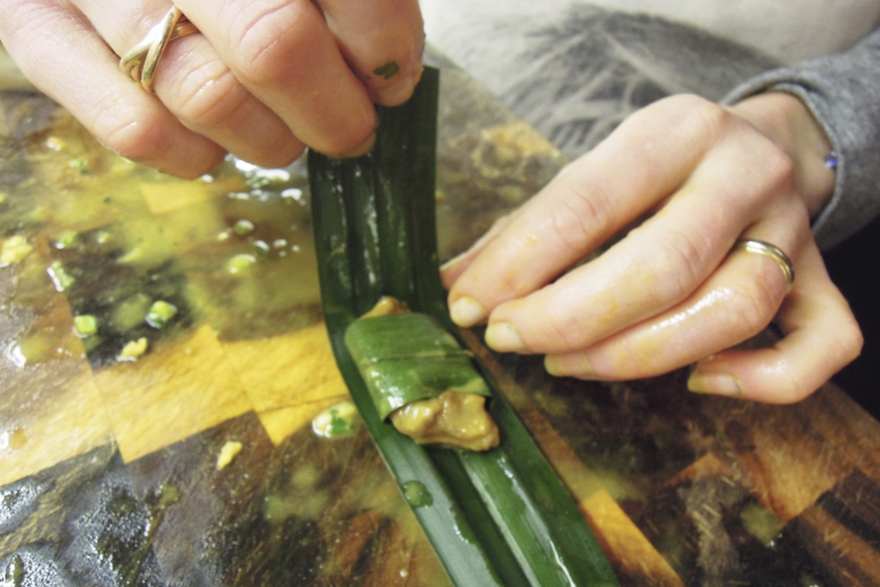 Barbecue Pandan Chicken, been rolled in the Pandan leaves.