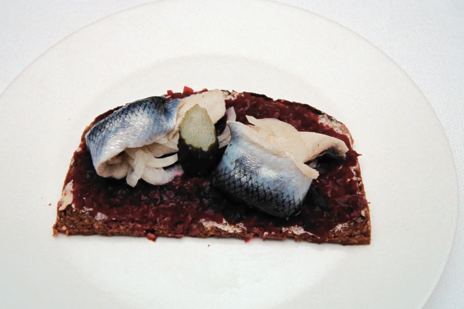 Herrings on Beetroot Puree