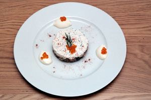 Tartare of Salmon with Smoked Salmon Ricotta and Keta