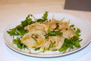 Smoked Haddock Ravioli with butter and rocket