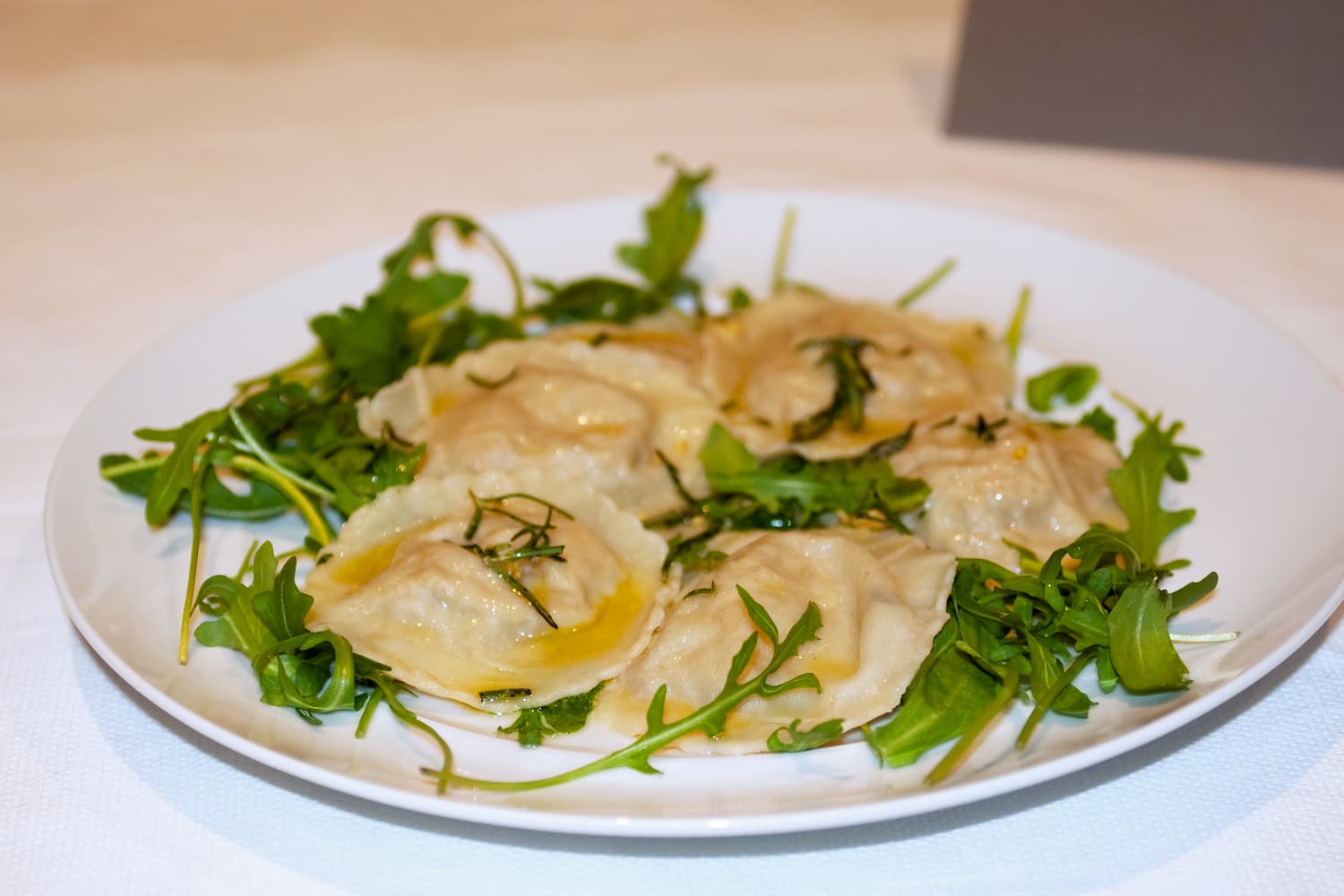 Smoked Haddock Ravioli with butter and rocket