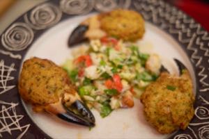 Stuffed Crab Claws with Spicy Crab and Papaya Salad