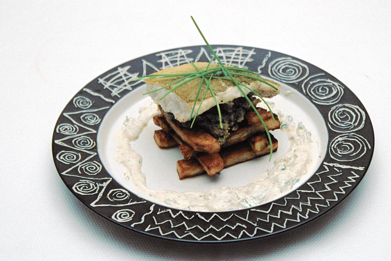 Grilled Cod on Oven Chips with a Creme Fraiche Tartare Sauce