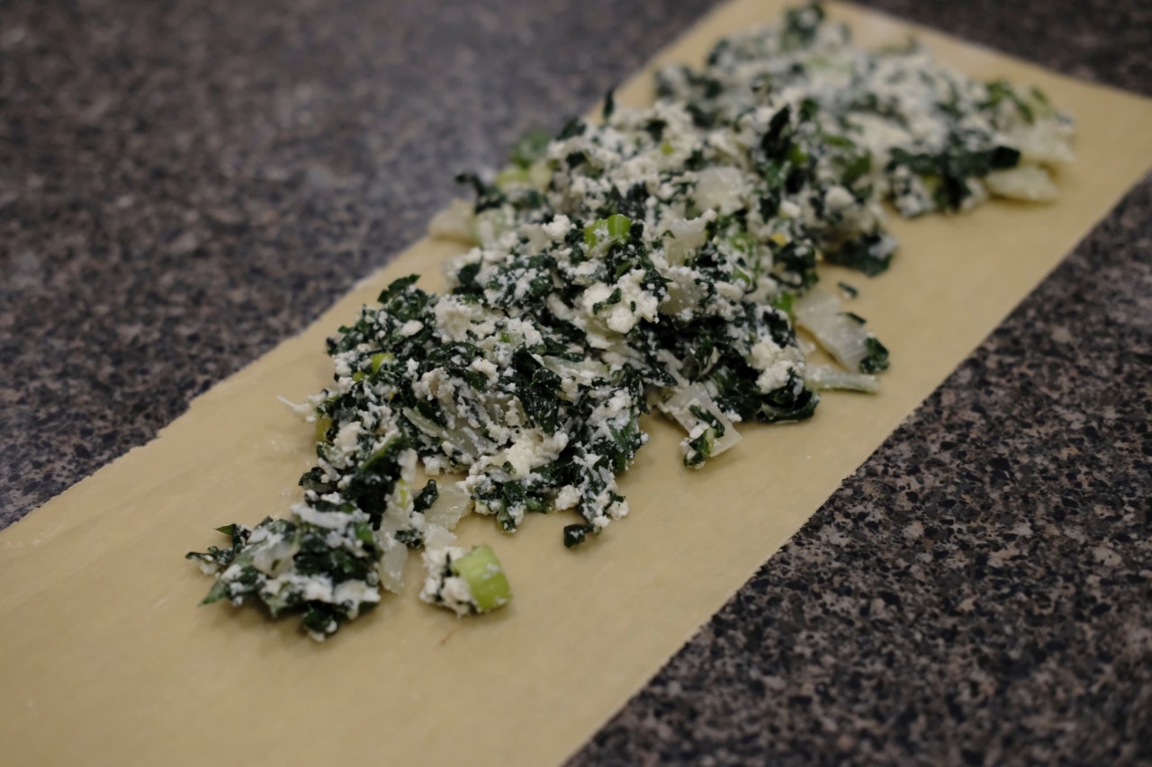 Swiss Chard and ricotta mix on pasta sheet, 