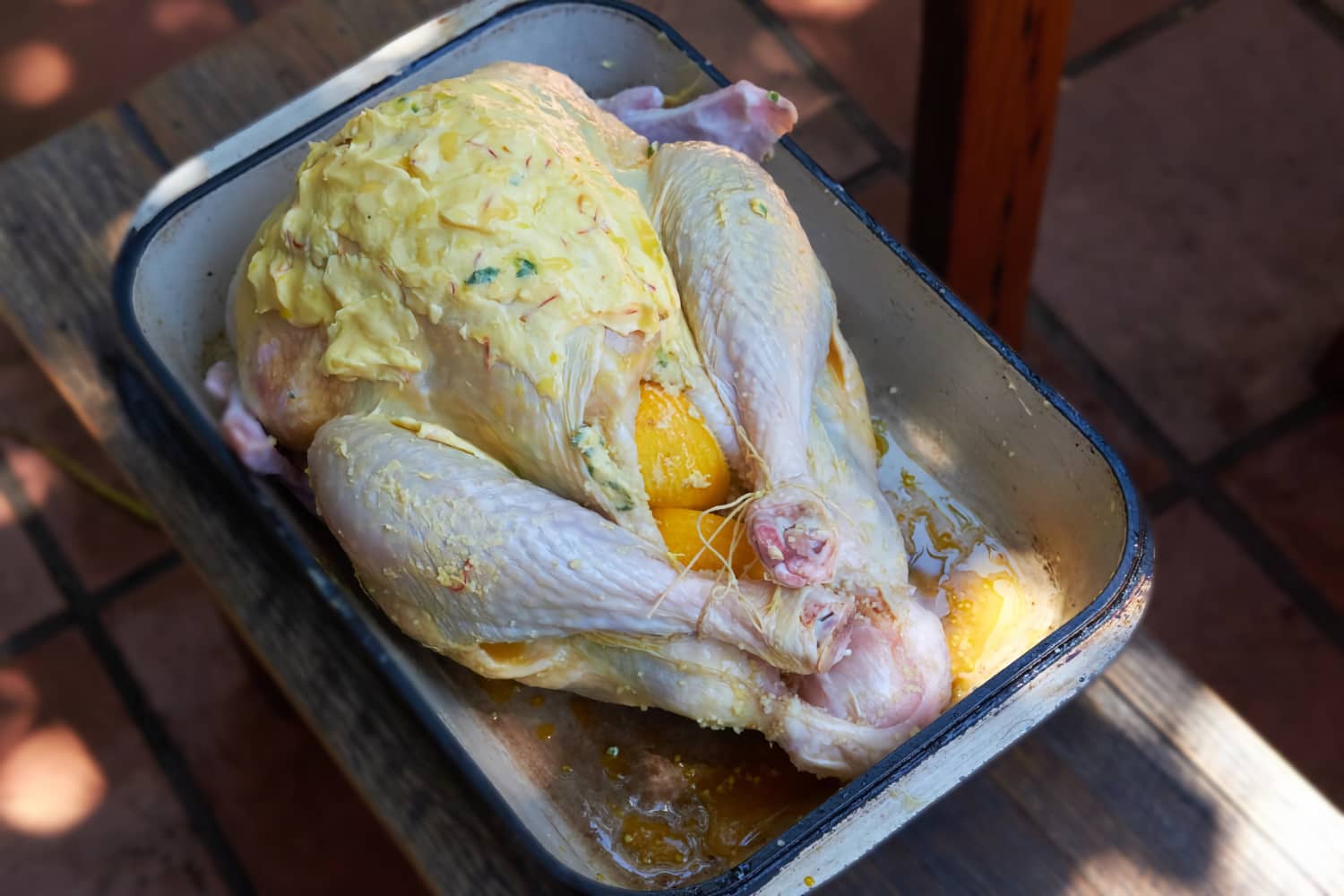 Roasted Citrus and Saffron Turkey, prepared for the oven