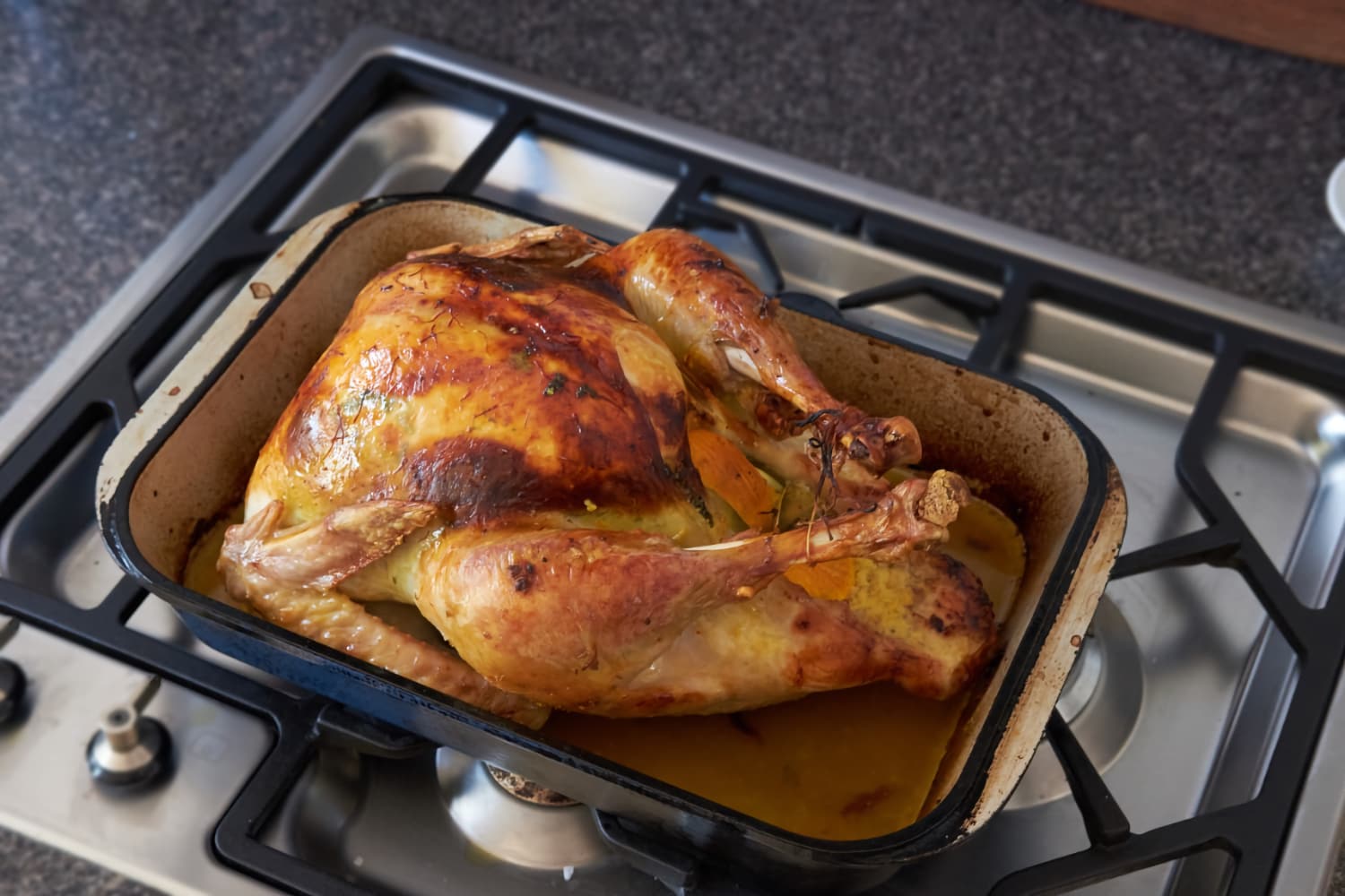 Roasted Citrus and Saffron Turkey, about to be baste