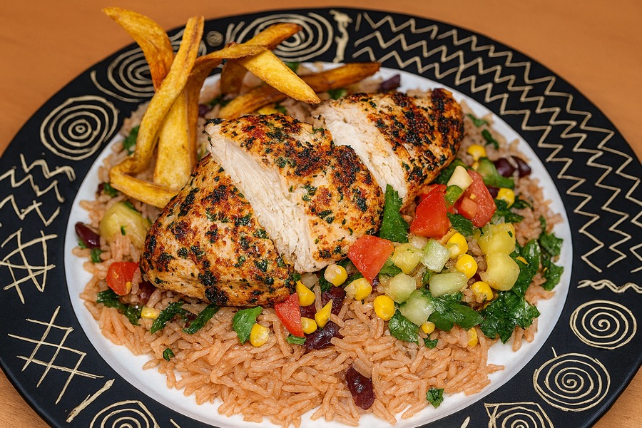 Jerk Chicken on Pineapple and Corn Salsa