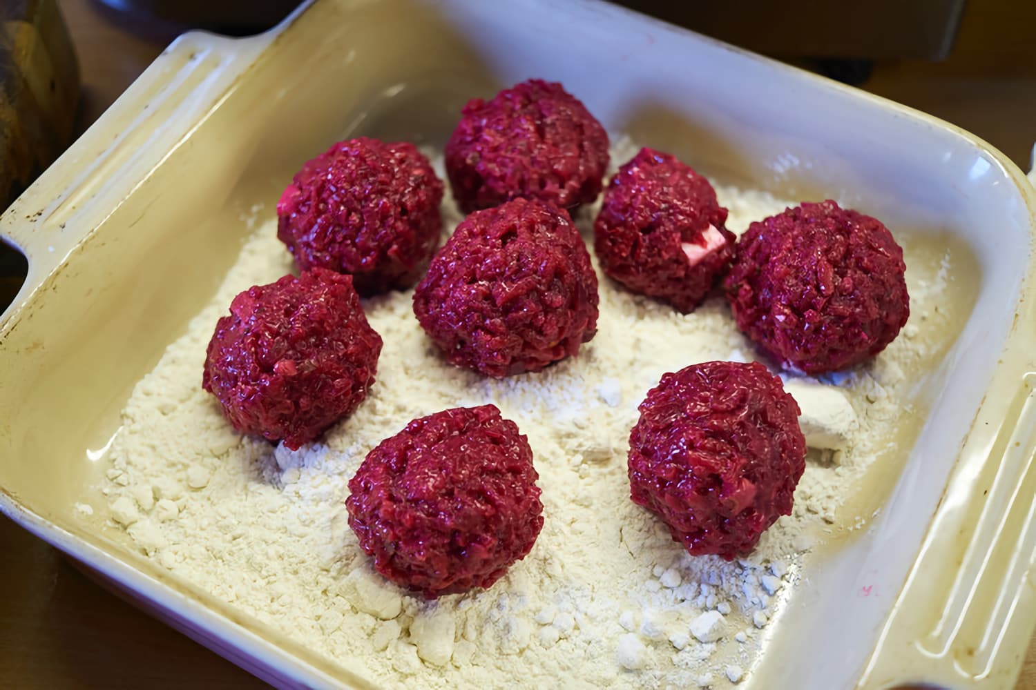 Risotto rice prepared and ready for flour coating