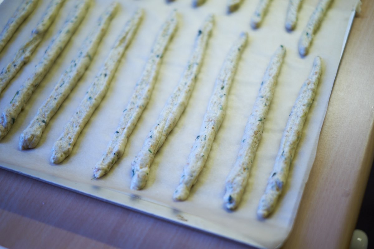 Thyme and Blue Cheese Grissini ready to bake.