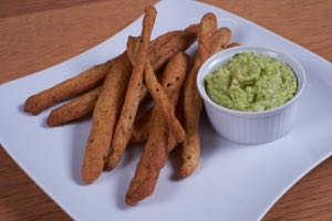 Raw Broad Bean Dip served with home made Grissini.