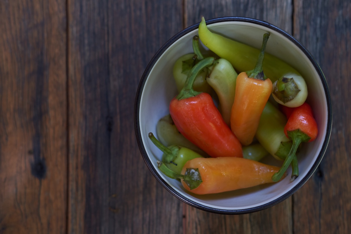 Pickled Chillies, washed and ready to be preserved.