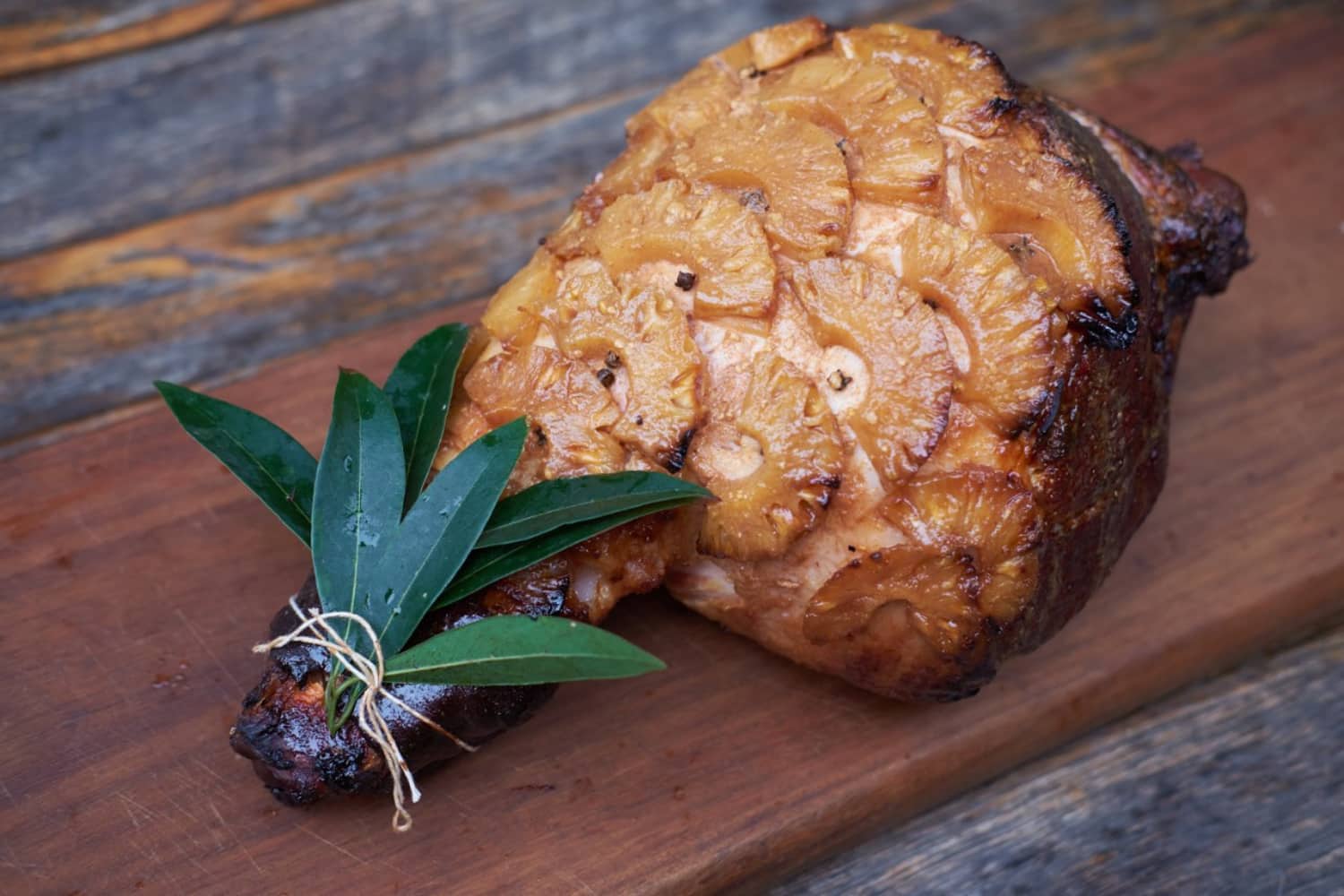 Rum and Pineapple Glazed Ham, presented and ready to carve.