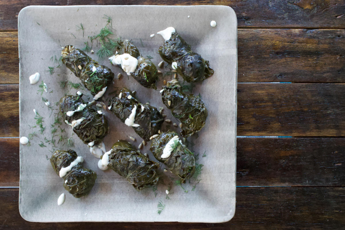 Dolmades with Yoghurt and Tahini Sauce